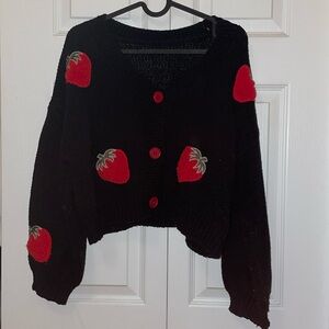 BLACK STRAWBERRY CARDIGAN SWEATER